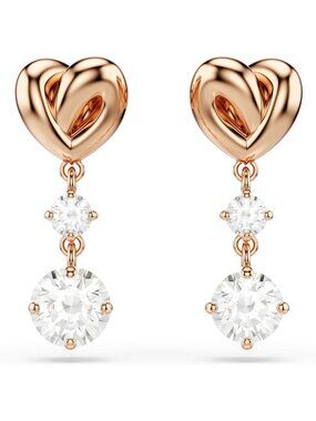 Women's Pierced Earrings Rose Gold Heart Crystal Jewelry Set Necklace Earrings